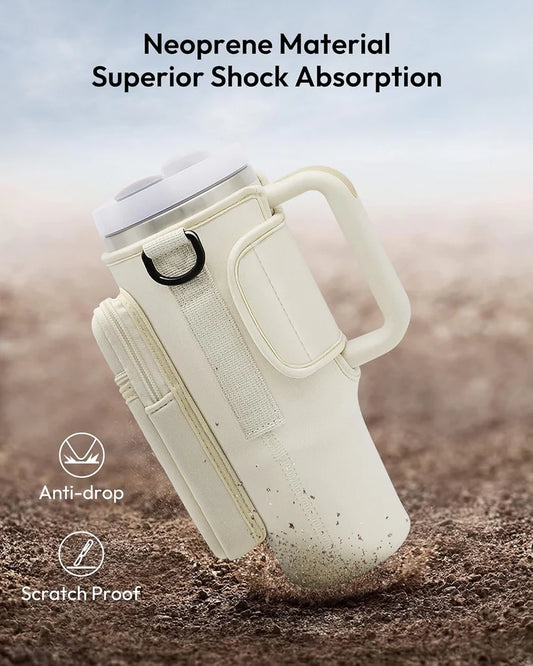 Water Bottle Carrier Bag for 40oz Tumbler with Phone Pocket And Adjustable Strap (Pouch Only — Tumbler Sold Separately)