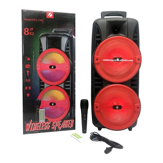 Kts-1745 Bt Wireless Portable Outdoor Speaker Dual 8 Inch with Wired Microphone Fm Radio Usb Tf Card Tws Mp3 Music Player