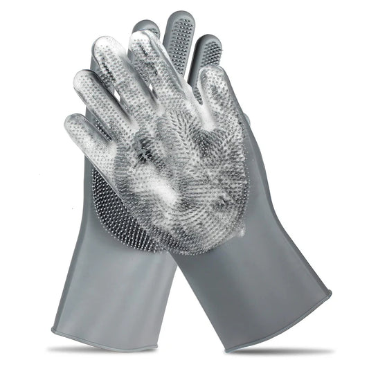 Scrub Gloves for Dishes & Pet Bathing – Heat-Resistant Cleaning Gloves with Massaging Bristles (2 Pairs)