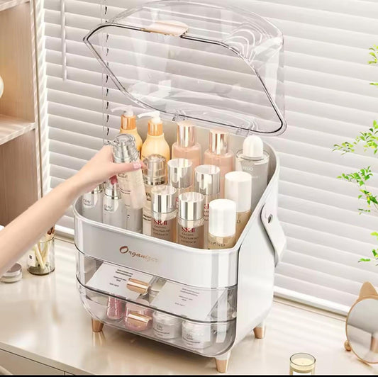 Makeup Organizer with Make up Brush Holder & Lipstick Storage Box for Bathroom Vanity 2 Drawer Cosmetic Display Case