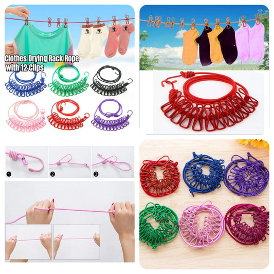 12 Clip Clothline Elastic Laundry Rope Buy 1 Get 2 Free